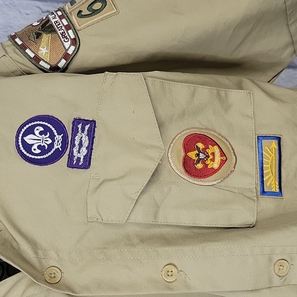BOY SCOUTS OF AMERICA Uniform Shirt Tan Button Up Short Sleeves‎ Youth La… - Picture 4 of 9